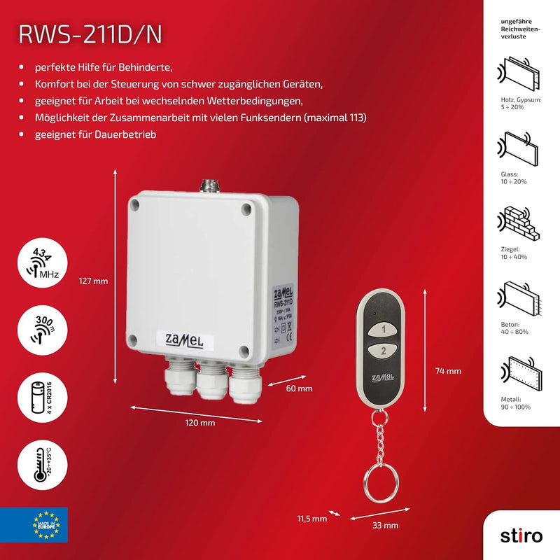 ETERO RWS-211D/N Funkschalter Set mit Sender, 2-Kanal, 1 Stück