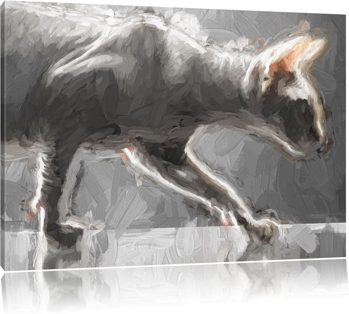 Pixxprint Einzigartige Sphynx Katze / 100x70cm Leinwandbild bespannt auf Holzrahmen/Wandbild Kunstdr