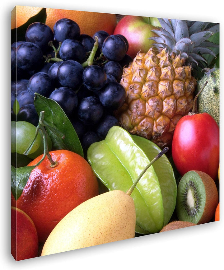 deyoli exotisches Obstgemisch Format: 70x70 als Leinwandbild, Motiv fertig gerahmt auf Echtholzrahme