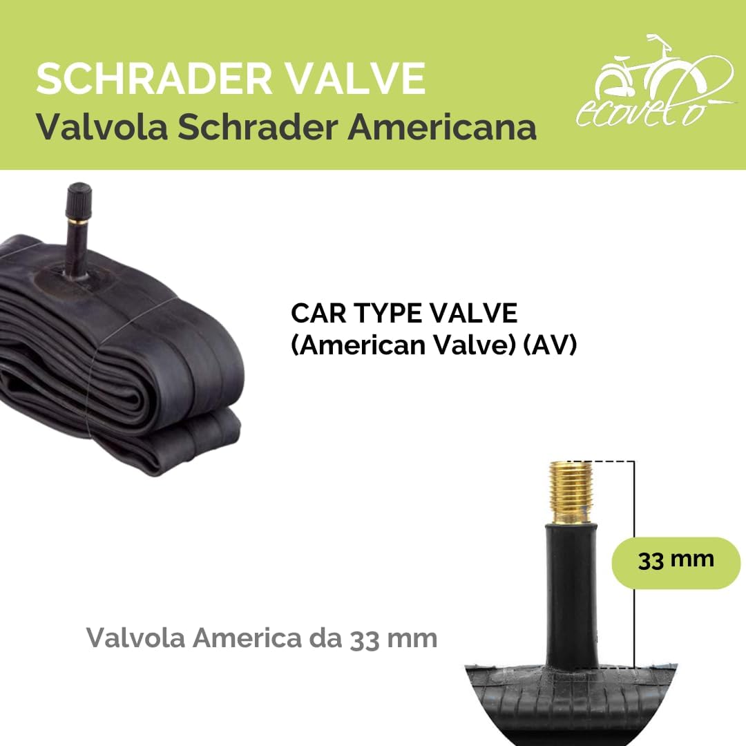 Ecovelò Unisex – Erwachsene V.a-Kameras. 2 Reifen 20 x 1.95 (50-406) + Kammern America (Schrader), S