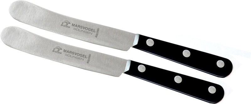 Marsvogel - 2 Stück Tafelmesser Buckels ohne Wellenschliff - POM Schwarz - Made in Solingen 2er Pack