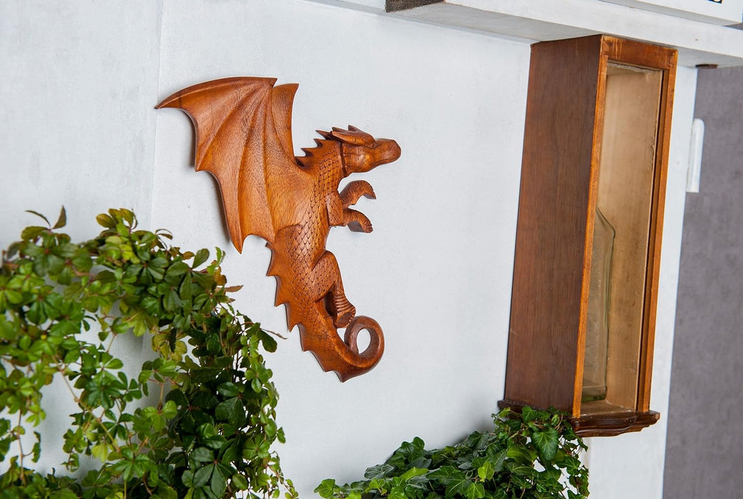 Windalf Wandbild Draco 33 cm Drache rechts schauend Holzbild Handarbeit aus Holz
