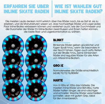 8 Pack Leuchtende Inline Skate Rollen - 64mm 72mm 76mm 80mm led Inliner Skate Räder mit kugellager A