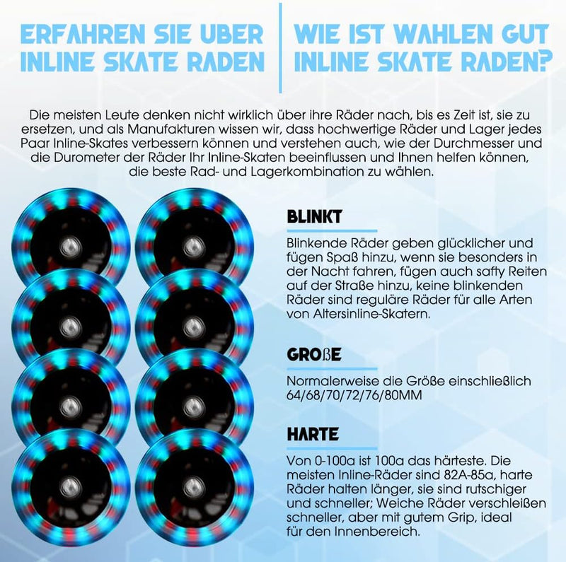8 Pack Leuchtende Inline Skate Rollen - 64mm 72mm 76mm 80mm led Inliner Skate Räder mit kugellager A