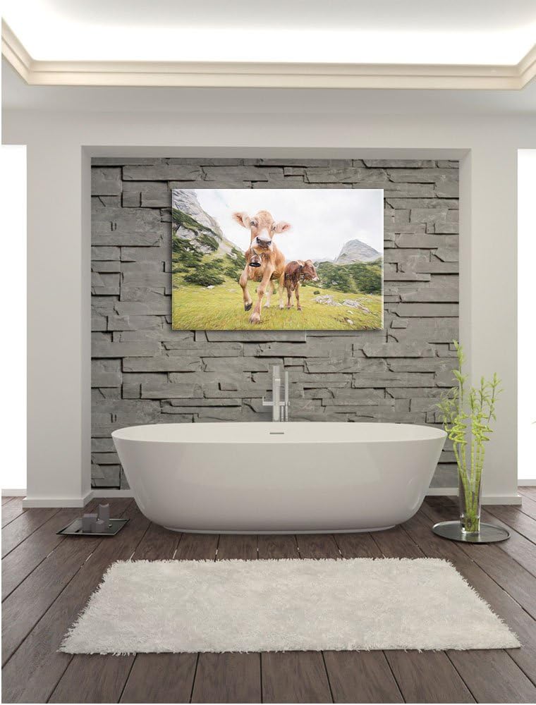 Pixxprint Almkuh auf der Weide als Leinwandbild/Grösse: 100x70 / Wandbild/Kunstdruck/fertig bespannt