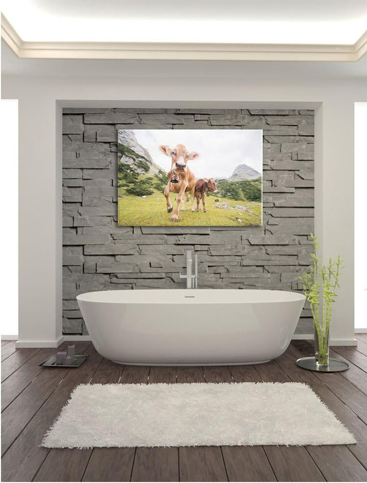 Pixxprint Almkuh auf der Weide als Leinwandbild/Grösse: 100x70 / Wandbild/Kunstdruck/fertig bespannt