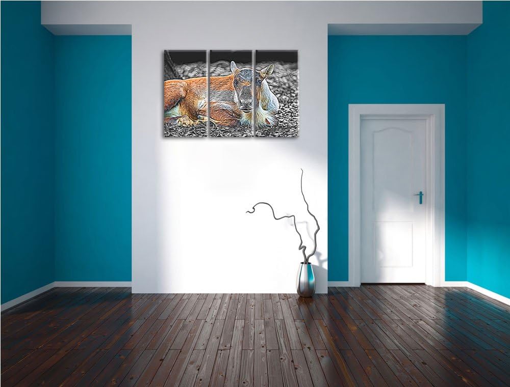 junger Elch schwarz/weiss Deluxe 3-Teiler Leinwandbild 120x80 Bild auf Leinwand, XXL riesige Bilder