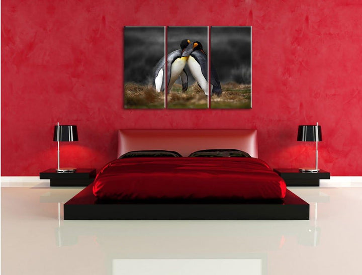 Pinguine in der Antarktis / 3-Teilig/Gesamtmass 120cm Leinwandbild bespannt auf Holzrahmen/Wandbild