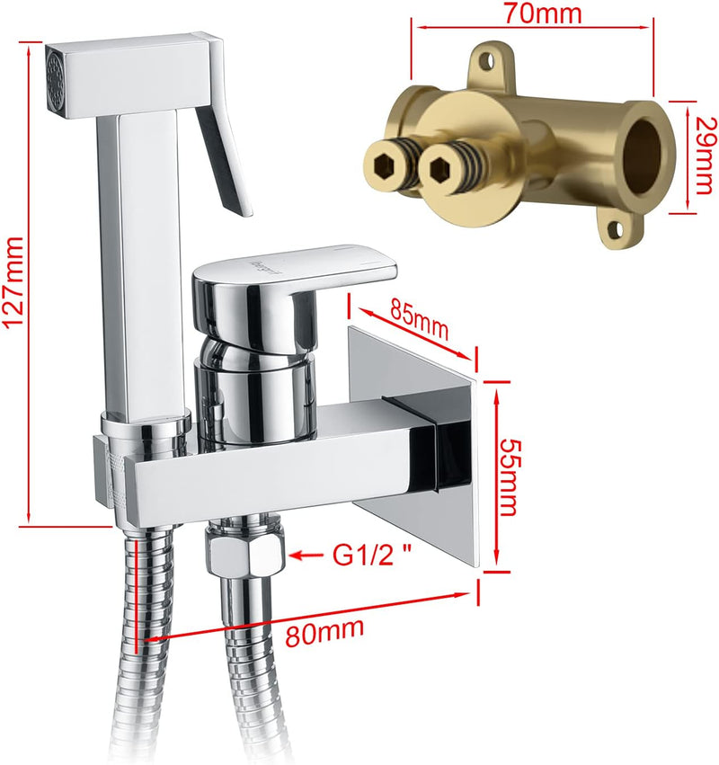 Ibergrif M22019 - Unterputz WC-Bidet Handbrause Set mit Dusche und Halter, Schlauch, Warmes und Kalt