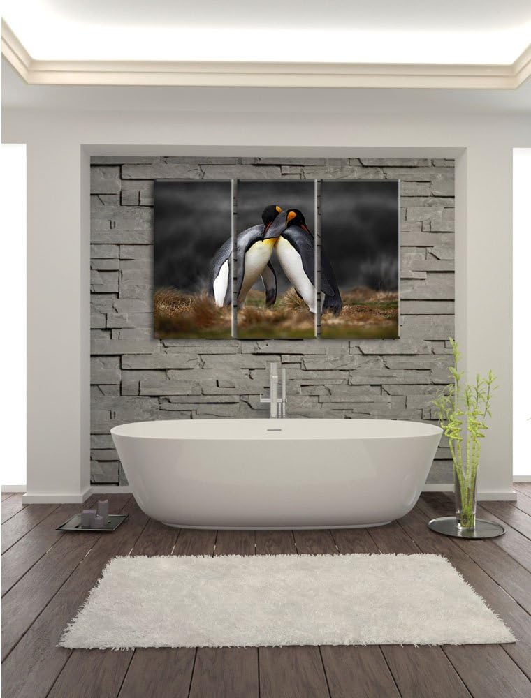 Pinguine in der Antarktis / 3-Teilig/Gesamtmass 120cm Leinwandbild bespannt auf Holzrahmen/Wandbild