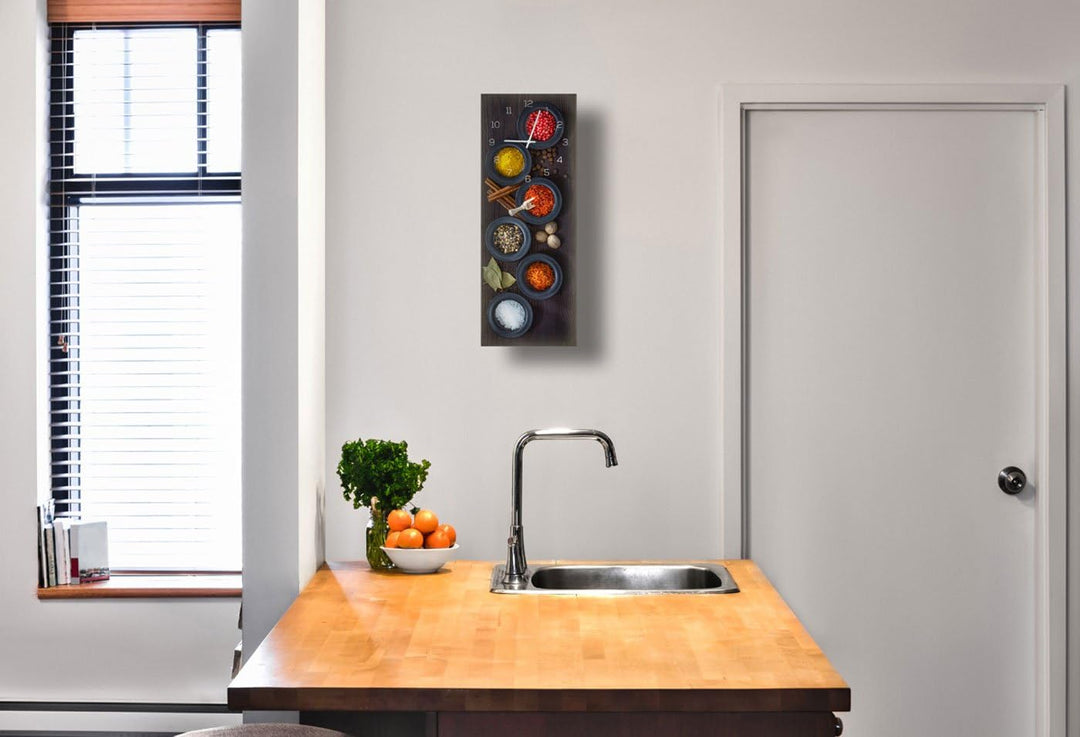 Wanduhr Glas 20x60cm Glasuhr Uhr Glasbild Gewürze Küche Wanddeko Küchenuhr Einrichtung Deko, Glas