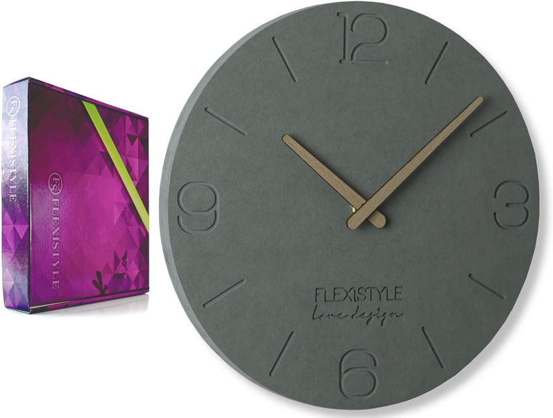 FLEXISTYLE Wanduhr ohne tickgeräusche ECO 30cm, Wohnzimmer, Schlafzimmer, in Europa hergestellt (Gra