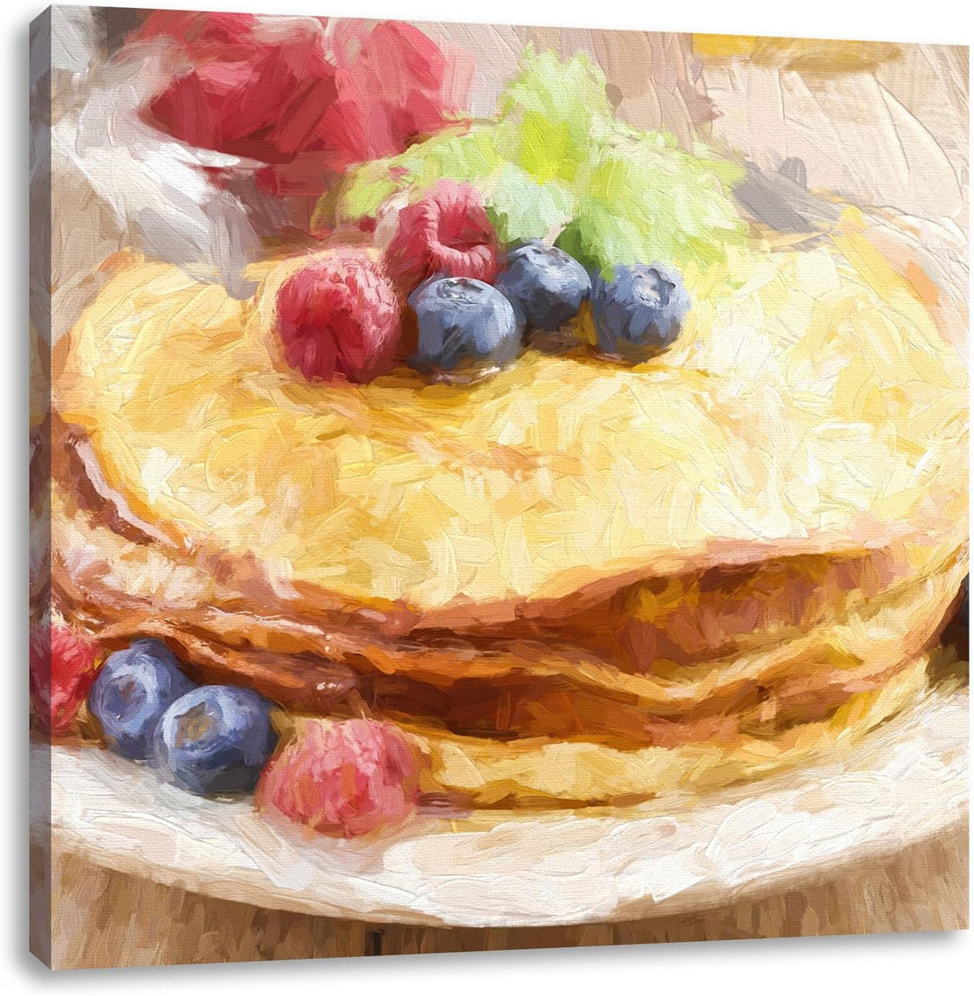 Pixxprint Süsse Pfannkuchen mit Beeren als Leinwandbild/Grösse: 70x70 cm/Wandbild/Kunstdruck/fertig