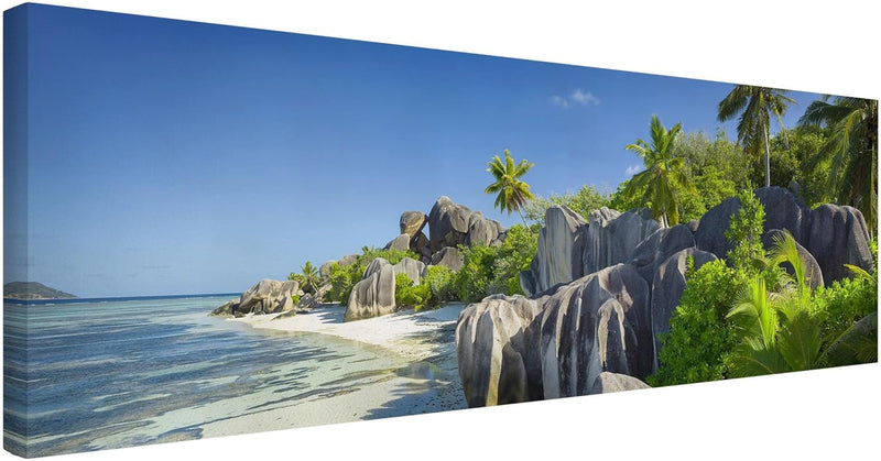 Bilderwelten Leinwandbild - Traumstrand Seychellen - Panorama Quer, 40cm x 120cm, 40cm x 120cm