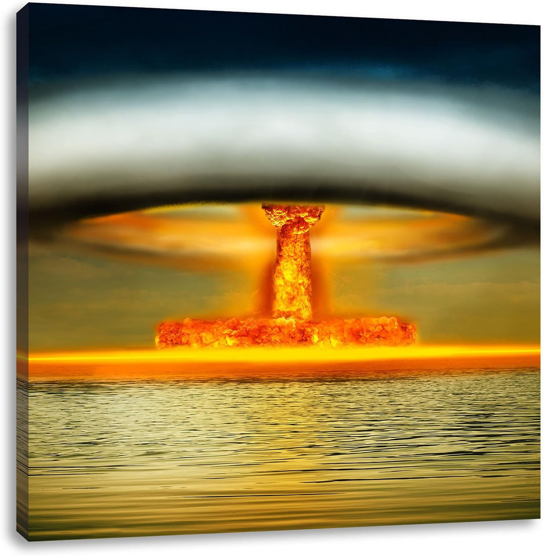 Pixxprint Atombombe Neon, Format: 70x70 auf Leinwand, XXL riesige Bilder fertig gerahmt mit Keilrahm