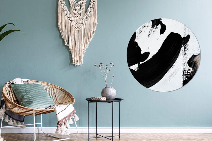MuchoWow Wandbild Rund Wanddeko Deko Wohnzimmer Bilder 90x90 cm Schwarz - Abstrakt - Design, 90x90 c