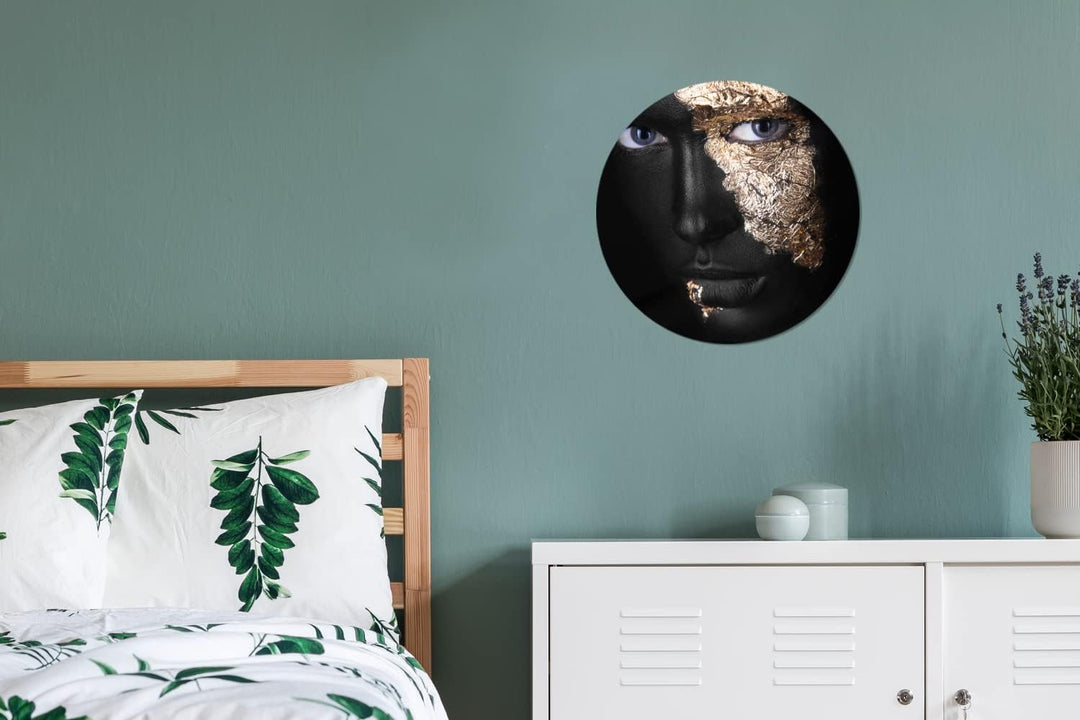 MuchoWow Wandbild Rund Wanddeko Deko Wohnzimmer Bilder 30x30 cm Frau - Gold - Schwarz, 30x30 cm
