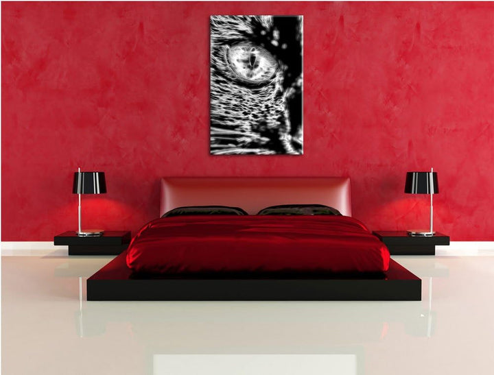 Pixxprint Schwarze Katze orangene Augen als Leinwandbild/Grösse: 100x70 / Wandbild/Kunstdruck/fertig