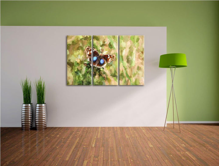 aussergewöhnlicher Schmetterling auf Grashalm NewArt 3-Teiler Leinwandbild 120x80 Bild auf Leinwand,