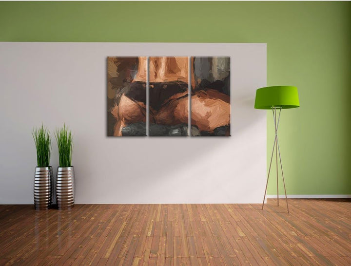 Pixxprint Frauenkörper von hinten als Leinwandbild/Grösse: 3 Teilig (120x80) cm/Wandbild/Kunstdruck/