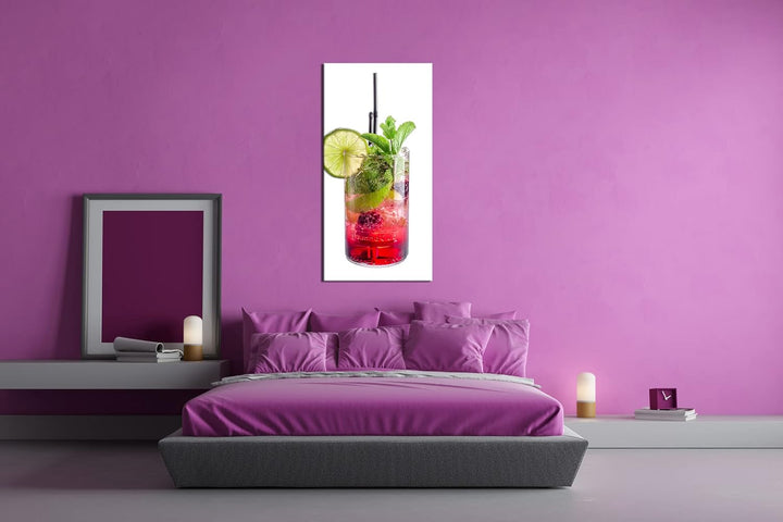 Cocktail Mojito Panorama 60x30 cm als Leinwandbild, Motiv fertig gerahmt auf Echtholzrahmen, Hochwer