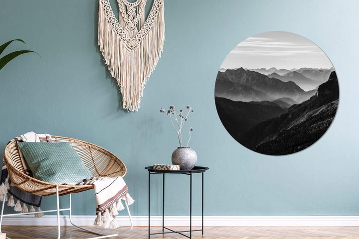 MuchoWow Wandbild Rund Wanddeko Deko Wohnzimmer Bilder 90x90 cm Berge - Natur - Nebel, 90x90 cm