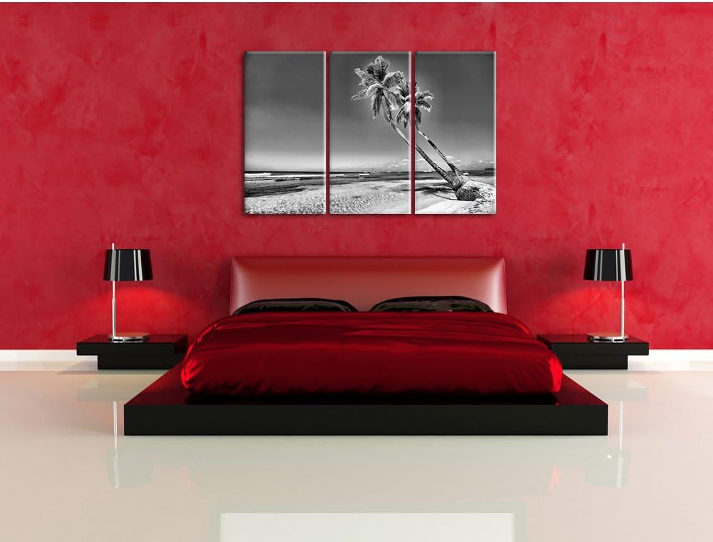 Pixxprint Monocrome, Palmen am Strand 3-Teiler Leinwandbild 120x80 Bild auf Leinwand