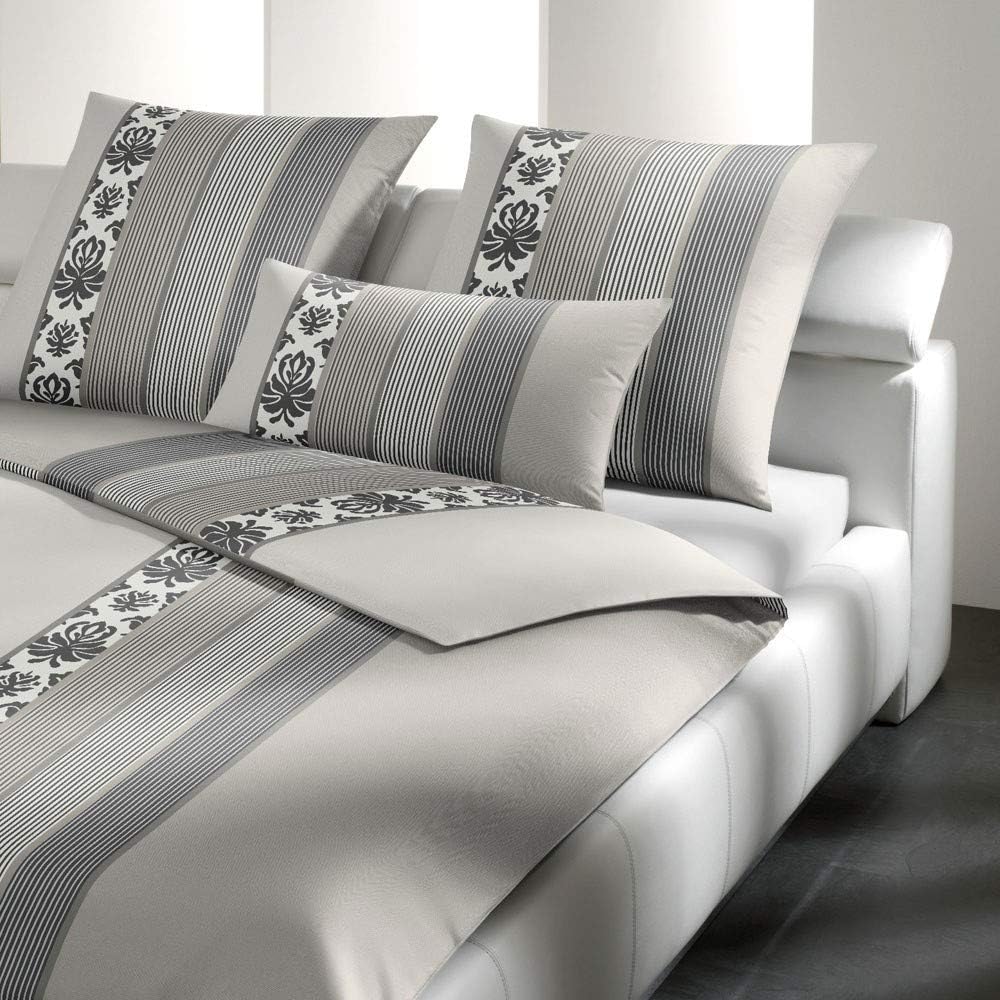 Joop! Mako Satin Bettwäsche Ornament Stripes 4022/7 Graphit Grau 135x200 cm 135x200 cm + 80x80 cm Gr