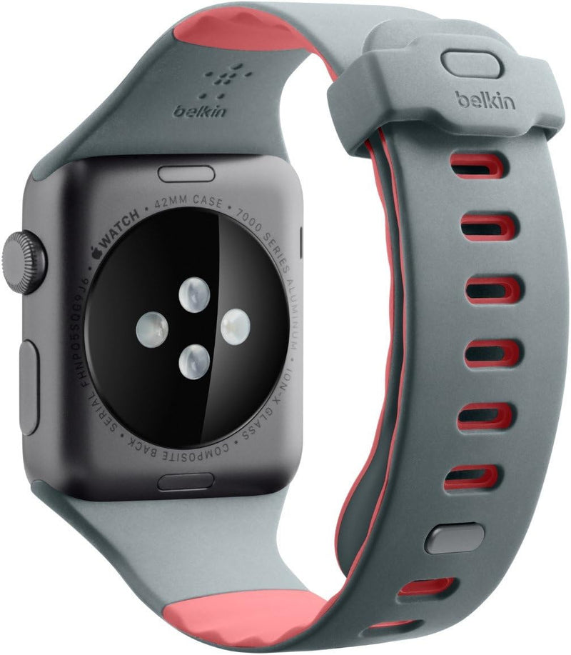 Belkin Sportarmband (geeignet für Apple Watch Series 4, 3, 2, 1, 38 mm/40 mm) 38 mm grau/pink, 38 mm