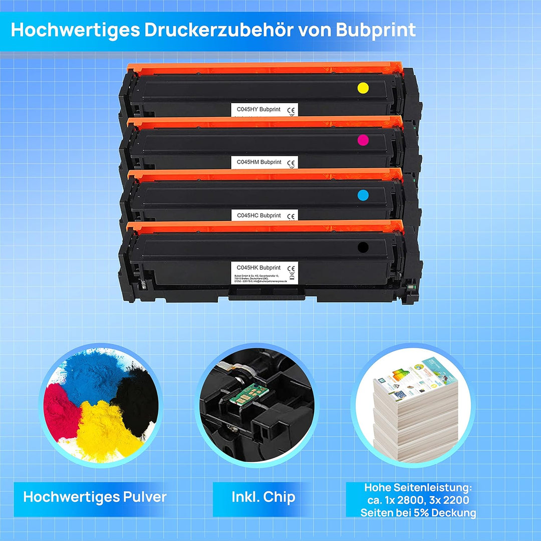 4 Toner kompatibel als Ersatz für Canon 045 045H 045 H i-Sensys LBP611CN LBP612CDW LBP613CDW LBP613C