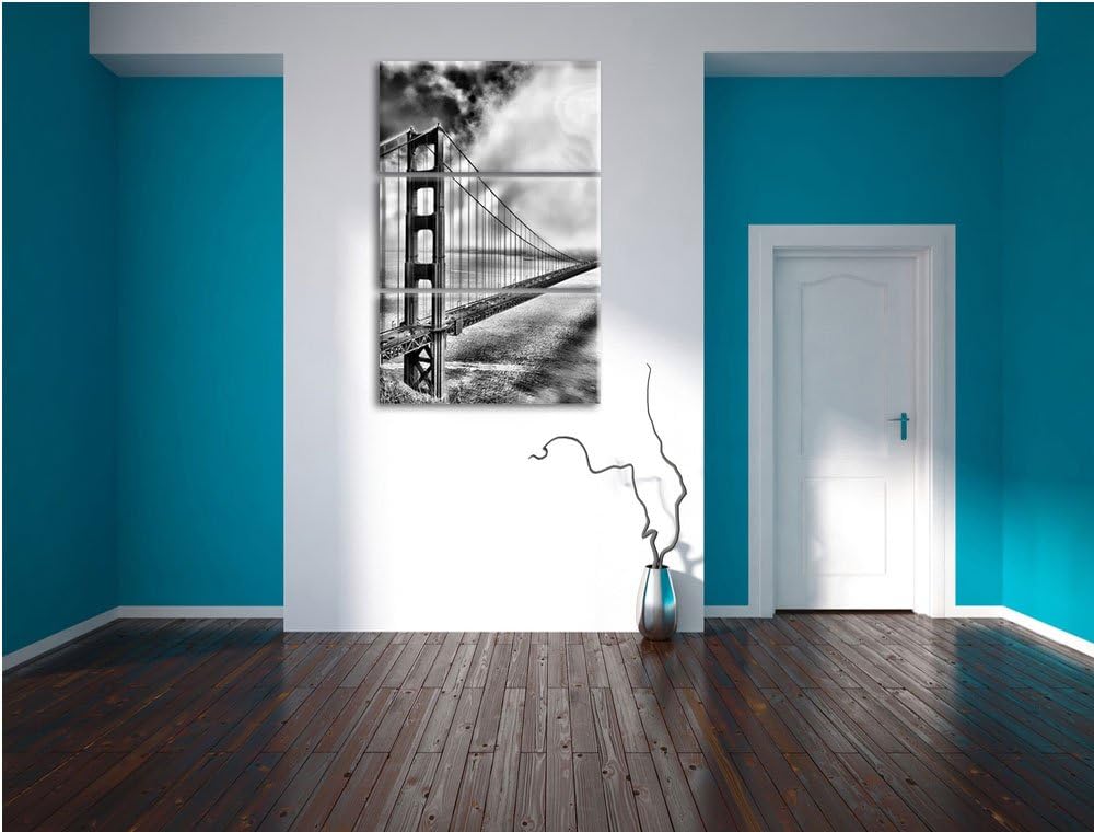 Pixxprint Golden Gate Bridge San Francisco / 3-Teilig/Gesamtmass 120cm Leinwandbild bespannt auf Hol