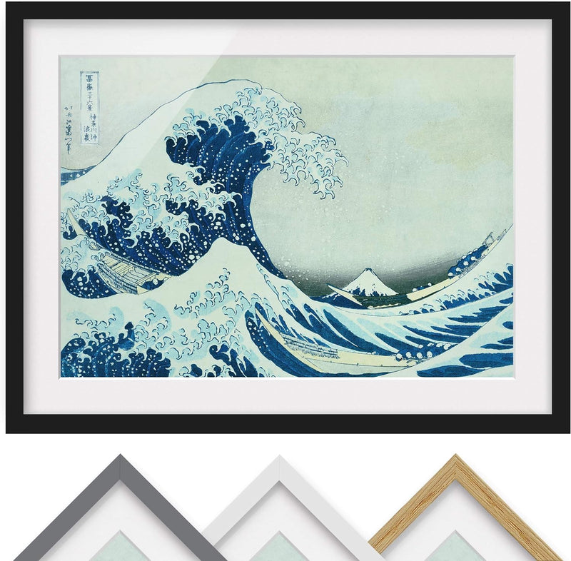 Bild gerahmt K. Hokusai Die Grosse Welle von Kanagawa Farbe Schwarz 50x70cm 50cm x 70cm Schwarz, 50c