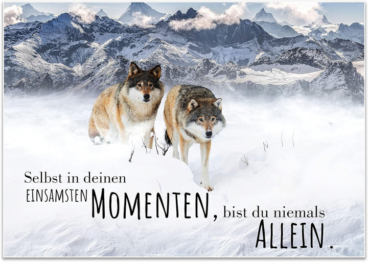 wandmotiv24 Poster als Wanddeko, Grösse Din A0, Wolfsrudel, Niemals allein, Wölfe, Wolf, Berge, Tier