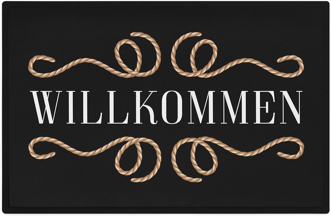 Trendation - Willkommen Fussmatte Grafik Schmutzfangmatte Geschenk Aussen Innenbereich 60x40 cm Wasc