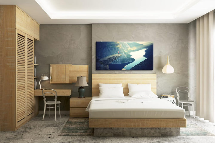 atemberaubende Aussicht eines Fjords Panorama 80x40 cm als Leinwandbild, Motiv fertig gerahmt auf Ec