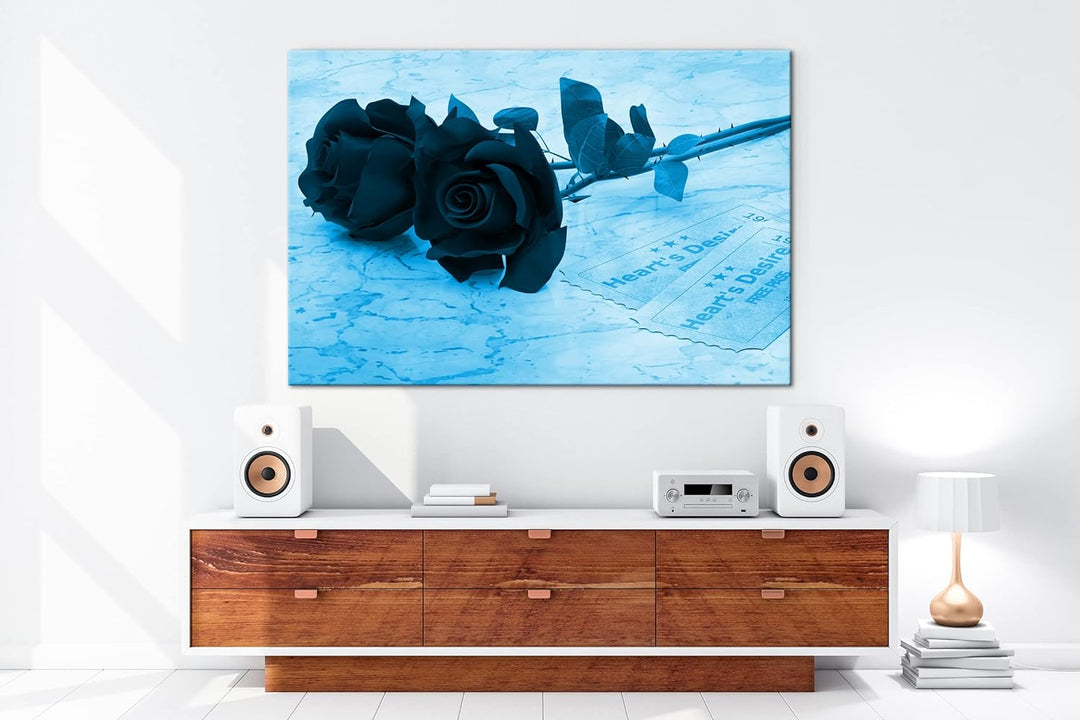 deyoli romantische Rosen Format: 60x40 Effekt: Monocrome Blau als Leinwand, Motiv fertig gerahmt auf