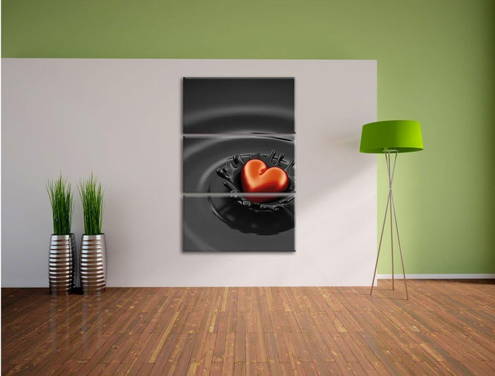 Pixxprint Rotes Herz in Schokolade als Leinwandbild/Grösse: 3 Teilig (120x80) cm/Wandbild/Kunstdruck