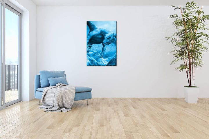 deyoli gigantischer Drache Format: 80x60 Effekt: Monocrome Blau als Leinwand, Motiv fertig gerahmt a