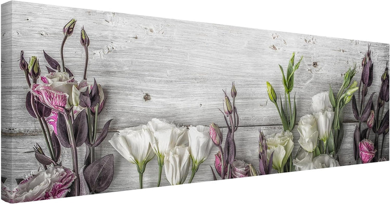 Bilderwelten Leinwandbild - Tulpen-Rose Shabby Holzoptik - Panorama Quer, 70cm x 200cm, 70cm x 200cm