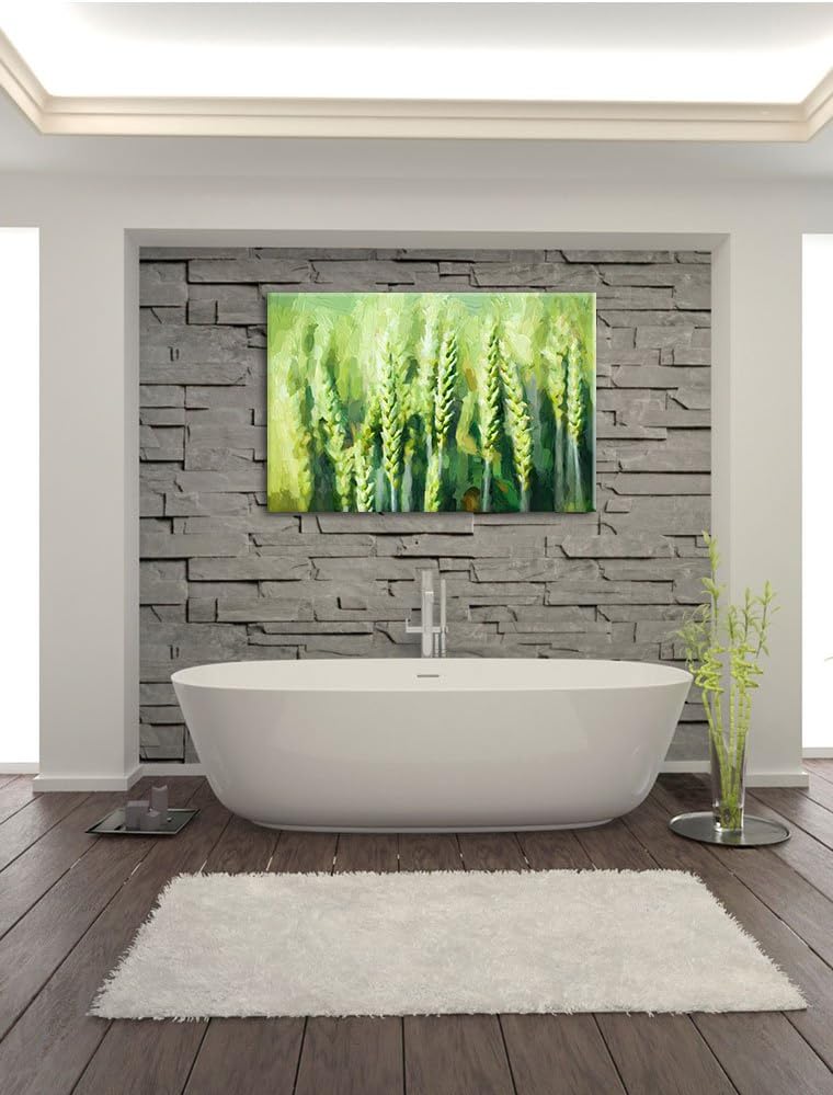 Pixxprint Grüne Weizen auf dem Feld Kunst als Leinwandbild/Grösse: 100x70 cm/Wandbild/Kunstdruck/fer