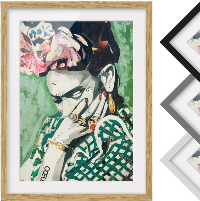 Bild mit Rahmen - Frida Kahlo - Collage No.3 - Rahmenfarbe Eiche, 55 x 40 cm 55cm x 40cm Eiche, 55cm