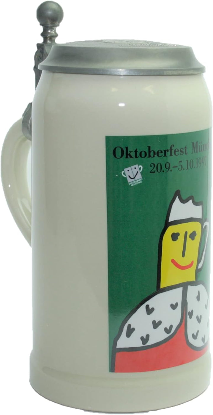 Steinfixx® - Original Oktoberfestkrug 1997 mit Zinndeckel I Jahrgangskrug I Jahreskrug I Wiesnkrug I