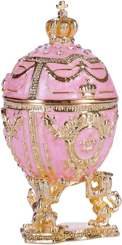 Fabergé-Stil Ei/Schmuckkästchen mit Löwen & Kaiserkrone 7,5 cm rosa