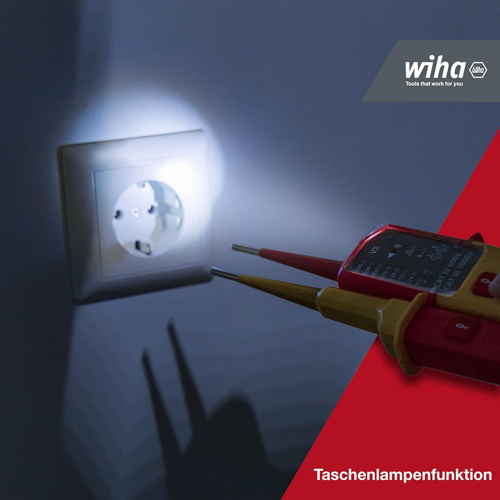 Wiha Spannungs- und Durchgangsprüfer 12 - 1.000 V AC, CAT IV inkl. 2x AAA-Batterien I mit LED-Anzeig
