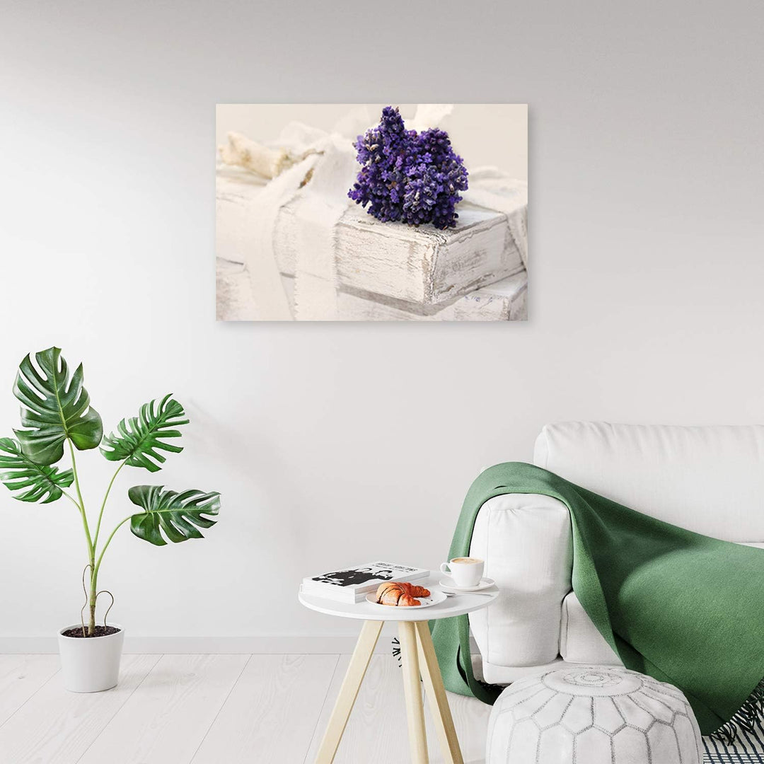 Wandbild Lavendel Modern Deko Kunst Bilder Blumen Violett 90x60 cm Deko Paneel 90x60 cm Violett_a, D