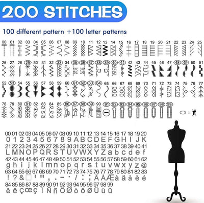 Uten Nähmaschine Elektronisch Freiarm mit 200 Stiche, Für Profi Anfänger DIY Begeister Sewing Machin