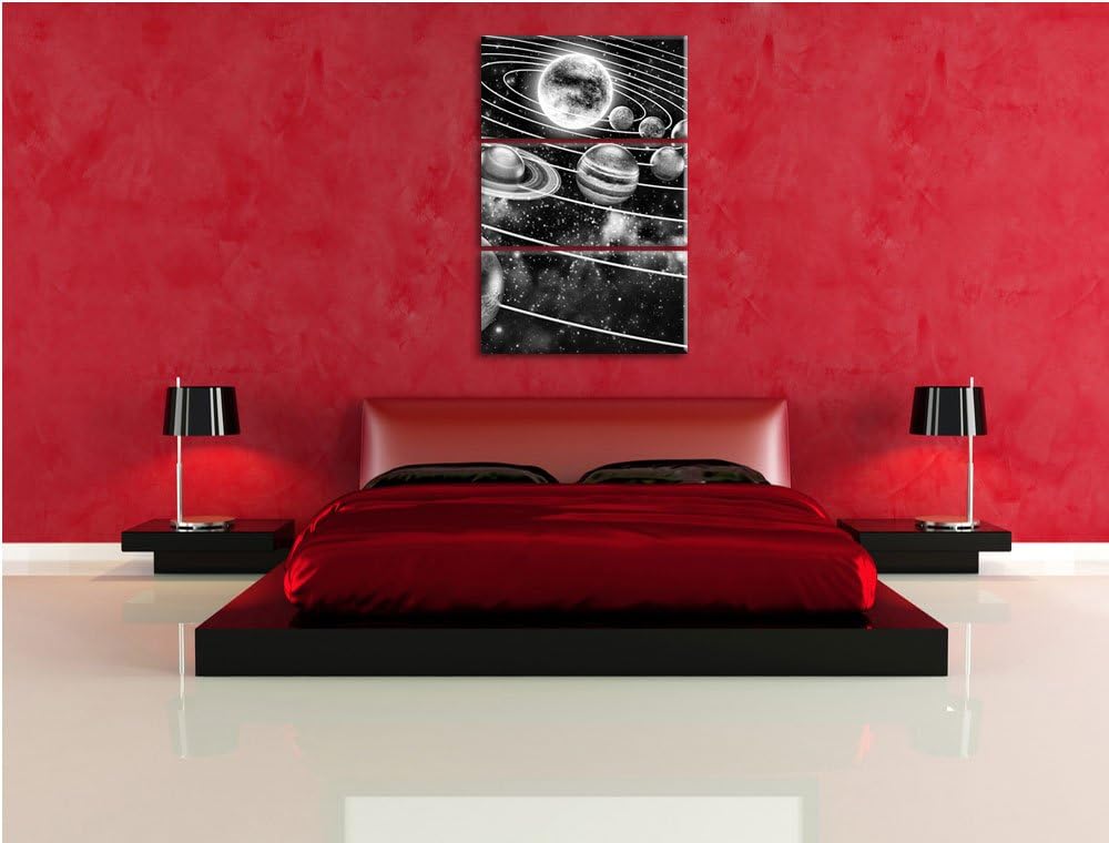 Pixxprint Sonnensystem mit unseren Planeten als Leinwandbild/Grösse: 3 Teilig (120x80 cm) cm/Wandbil