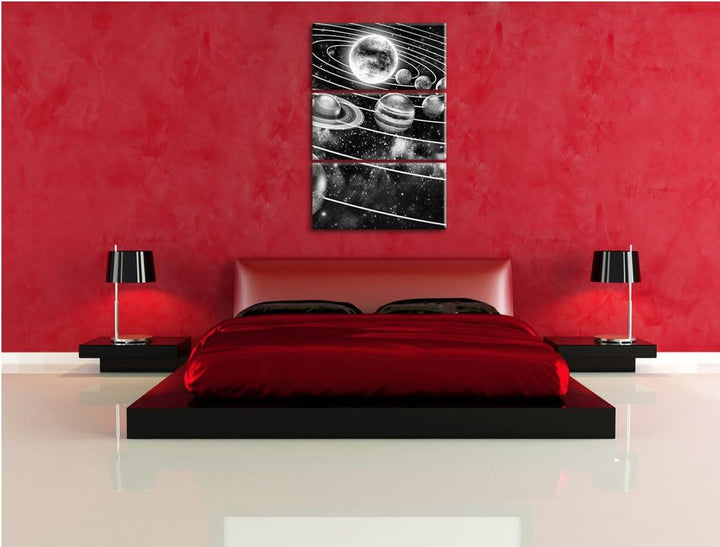 Pixxprint Sonnensystem mit unseren Planeten als Leinwandbild/Grösse: 3 Teilig (120x80 cm) cm/Wandbil