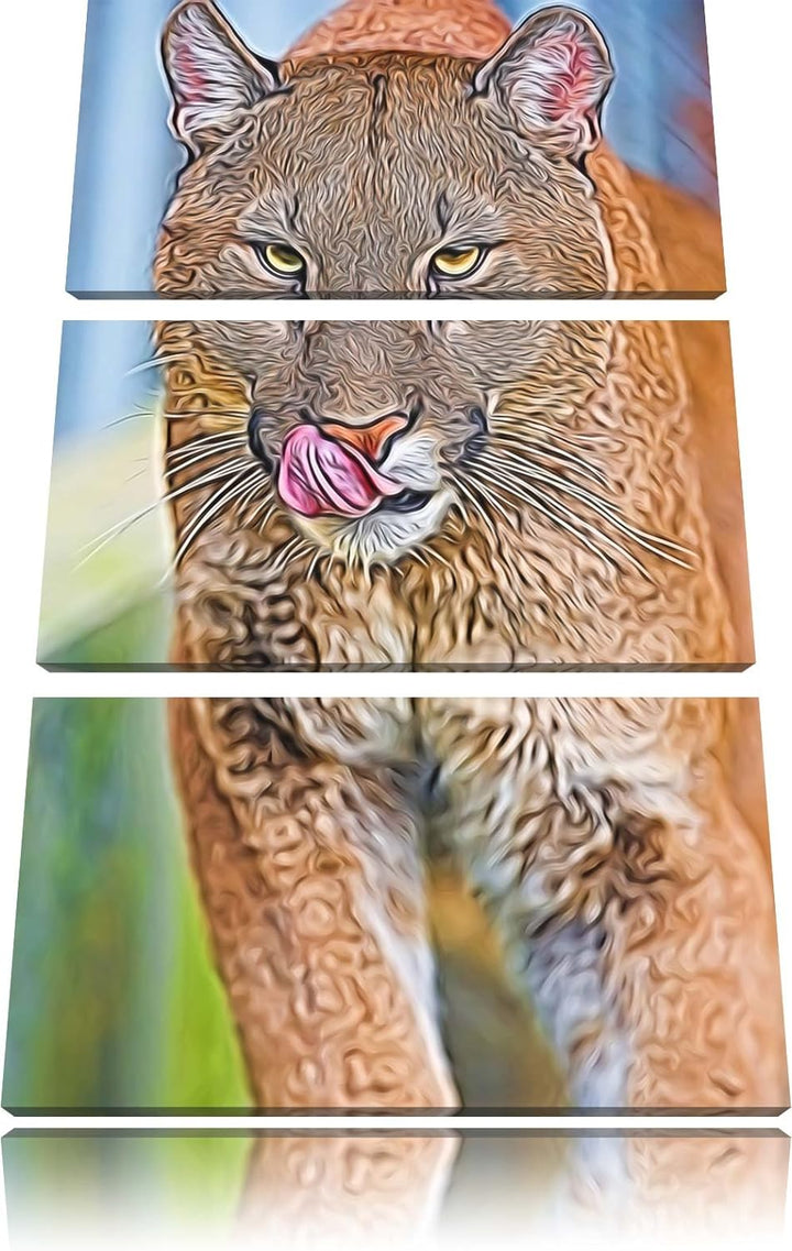 anmutiger Puma Spezial 3-Teiler Leinwandbild 120x80 Bild auf Leinwand, XXL riesige Bilder fertig ger