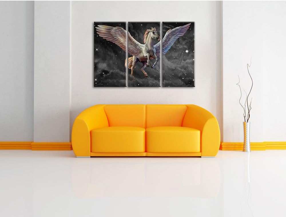 Pixxprint Weisser Pegasus mit Engelsflügel als Leinwandbild/Grösse: 3 Teilig (120x80 cm) cm/Wandbild
